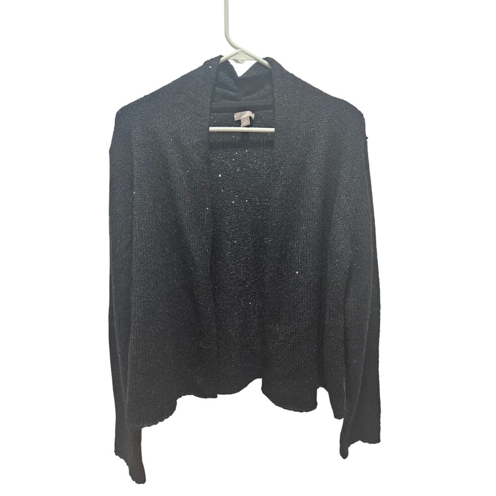 J Jill Black Open Front Knit Cardigan Subtle Sequin Holiday Womens Petite L